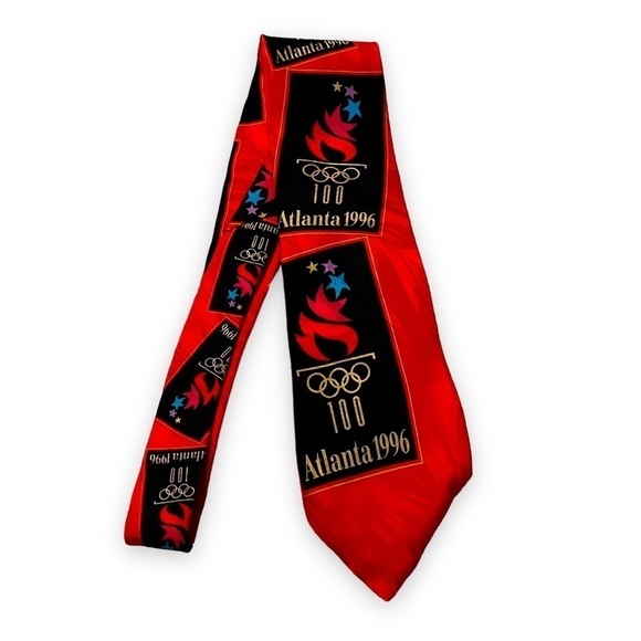 Vintage USA 1996 Summer Olympics Atlanta 100% Silk Red 100 years RM Sport - Picture 6 of 10